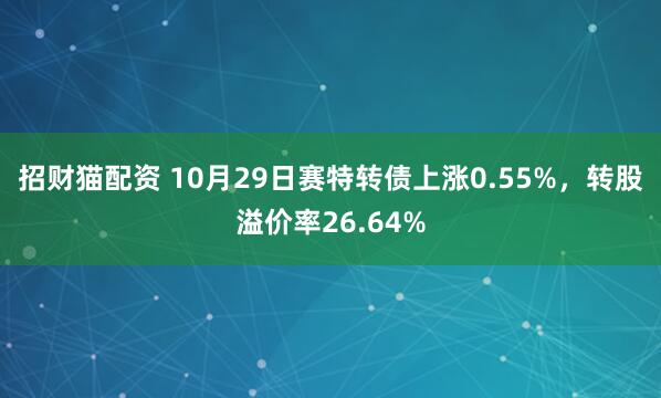 招财猫配资 10月29日赛特转债上涨0.55%，转股溢价率26.64%