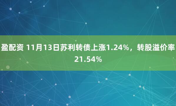 盈配资 11月13日苏利转债上涨1.24%，转股溢价率21.54%
