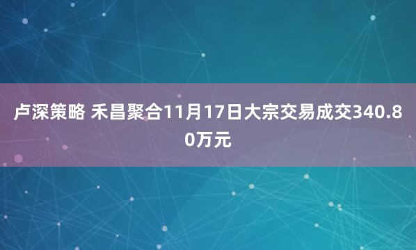 卢深策略 禾昌聚合11月17日大宗交易成交340.80万元