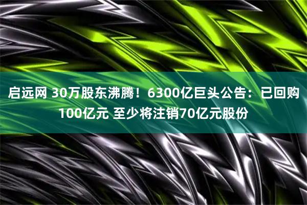 启远网 30万股东沸腾！6300亿巨头公告：已回购100亿元 至少将注销70亿元股份