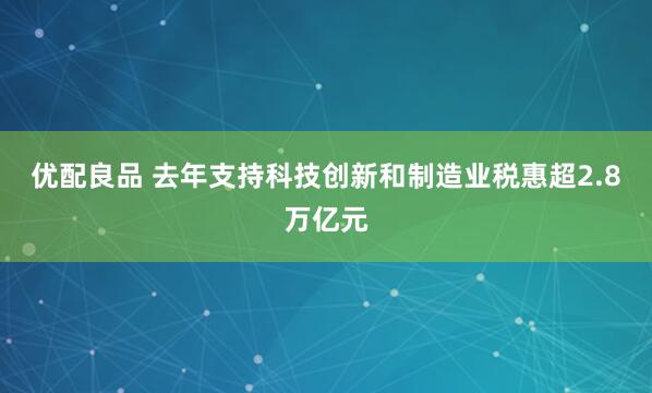 优配良品 去年支持科技创新和制造业税惠超2.8万亿元